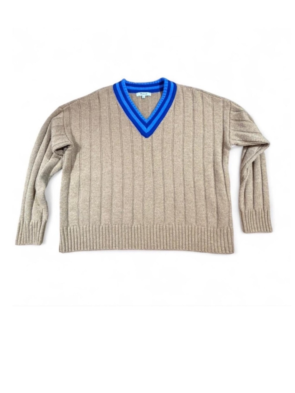 Madewell ribbed wool blend varsity V-neck sweater size small